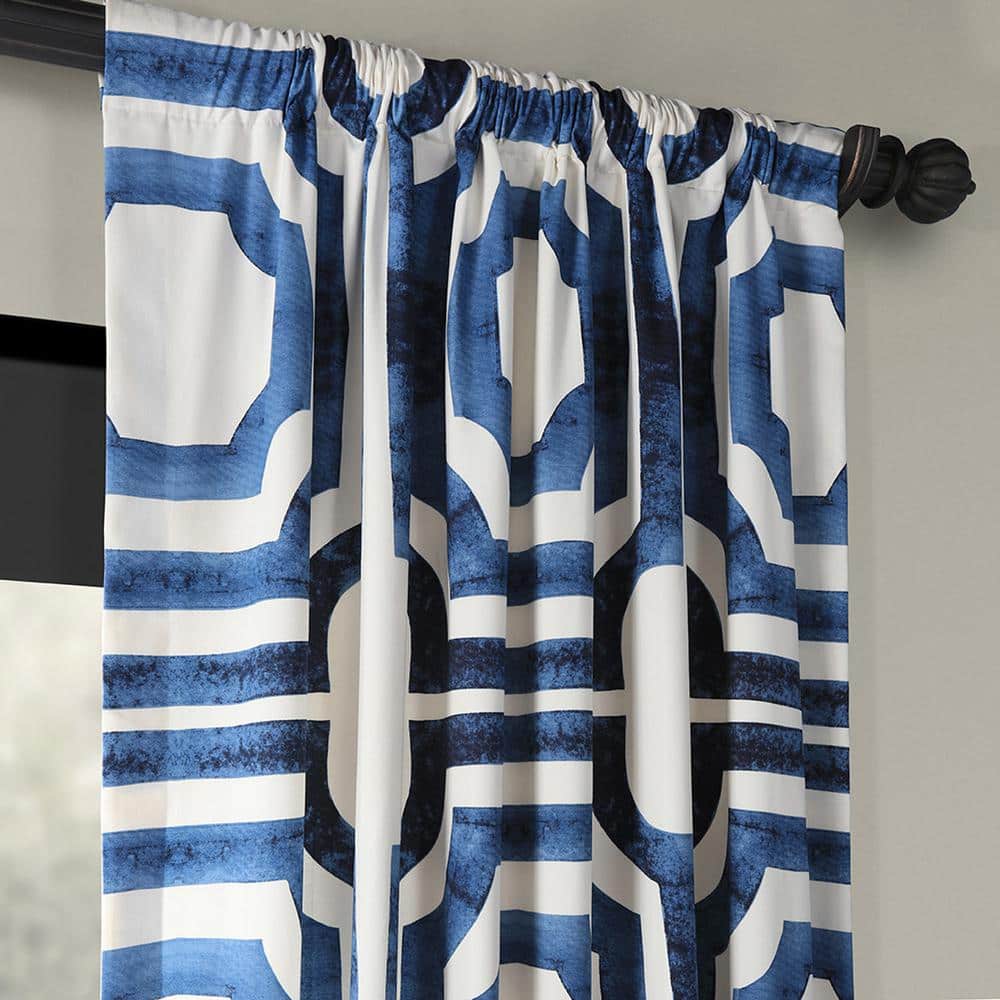 Mecca Blue Geometric Cotton Room Darkening Curtain Panel