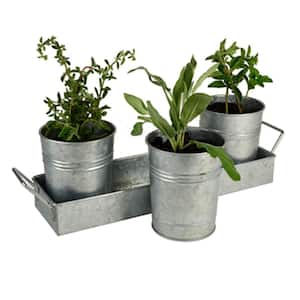 Gray Galvanized Metal Floor Picnic Caddy with Tray 3-Set