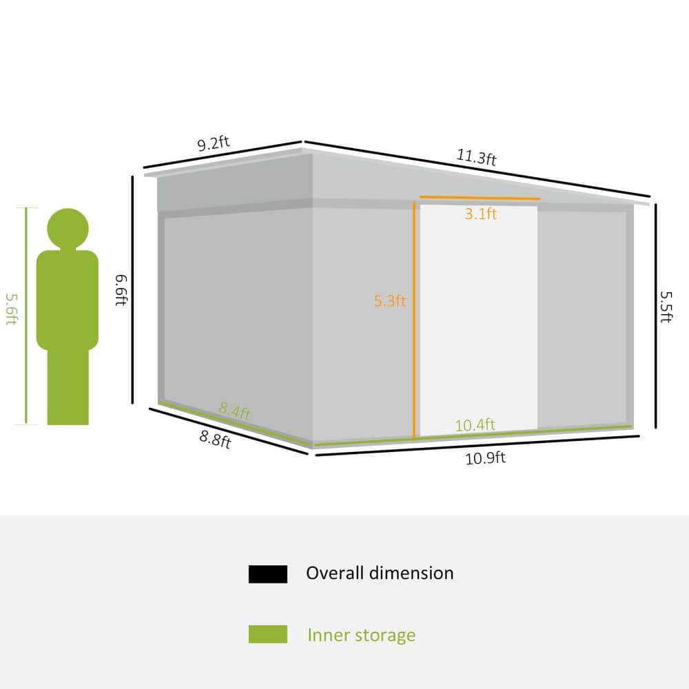 Gray Metal Outdoor Storage Shed with Double Lockable Doors and Vents