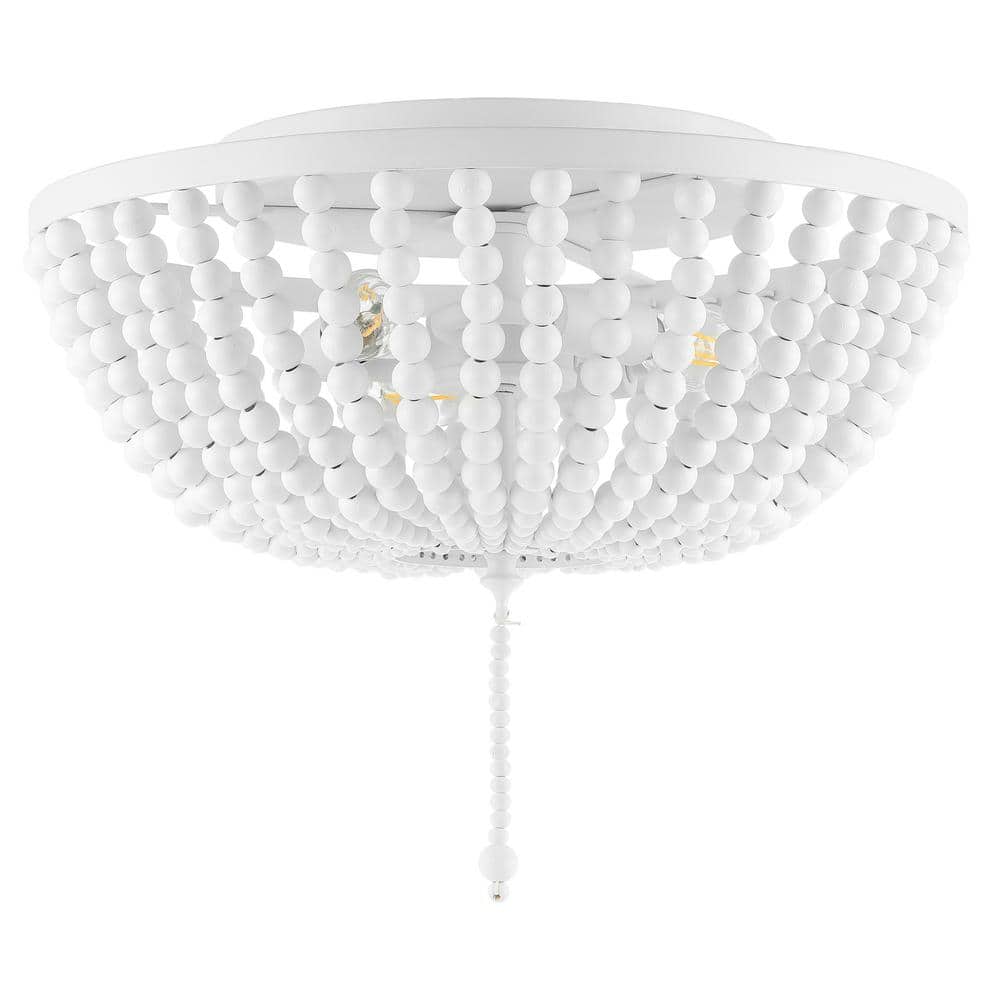 Allison 15" White Wood Beaded LED Flush Mount Light