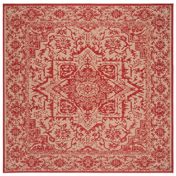 SAFAVIEH Beach House Red/Cream 7 ft. x 7 ft. Square Oriental Indoor/Outdoor Patio  Area Rug