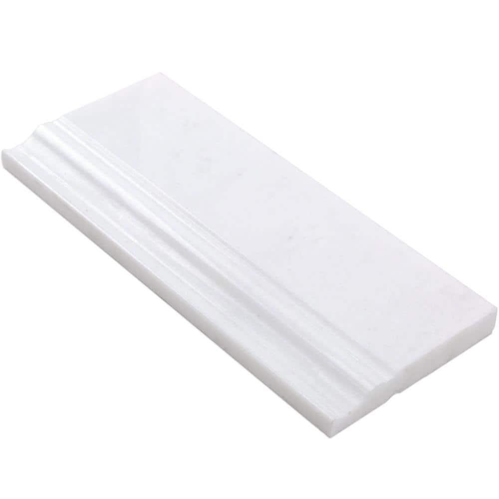 White Polished Marble Bullnose Tile Trim 12" x 4.75"