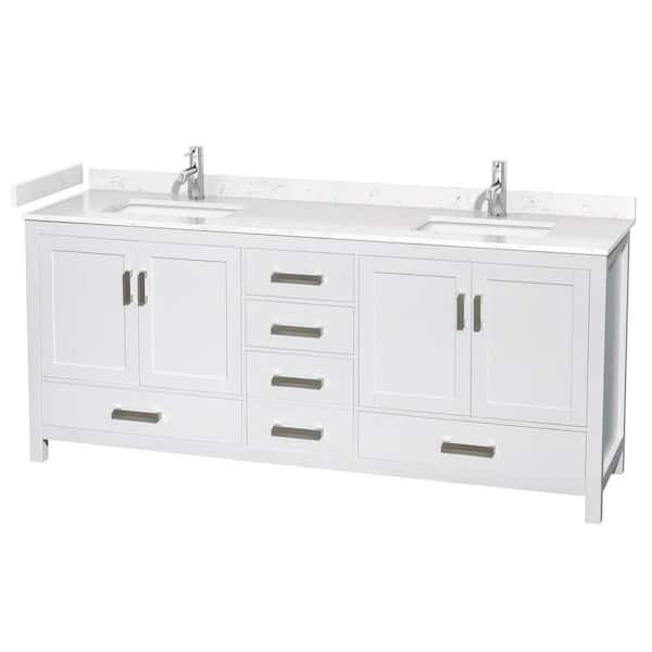 Wyndham Collection Sheffield 80 in. W x 22 in. D Double Bath Vanity in White with Cultured Marble Vanity Top in White with White Basins