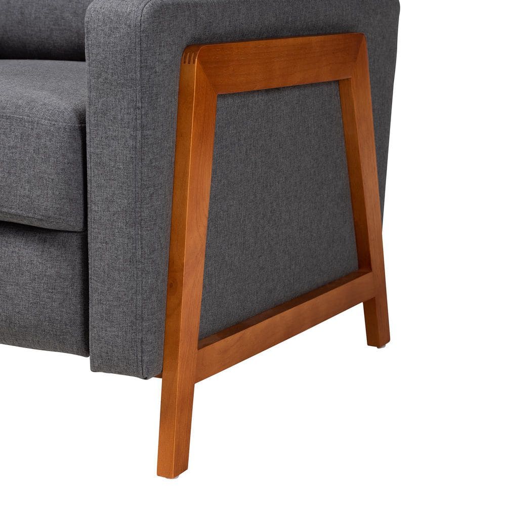 Gray Leather and Wood Mid-Century Modern Recliner
