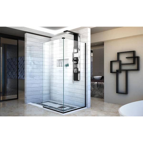 Linea 30 in. x 72 in. Semi-Frameless Corner Fixed Shower Screen in Matte Black