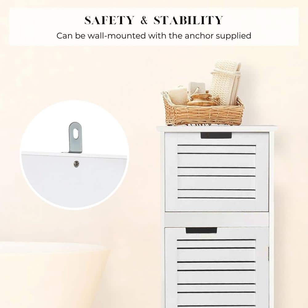 White MDF Bathroom Storage Cabinet with Vented Door and Drawer