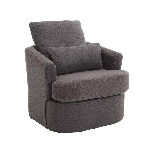 aisword Gray Teddy 360 Degree Comfy Round Teddy Swivel Barrel Club Chair, 300LBS