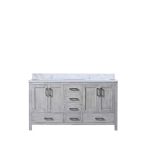 Jacques 60 in. W x 22 in. D Distressed Grey Double Bath Vanity and Carrara Marble Top