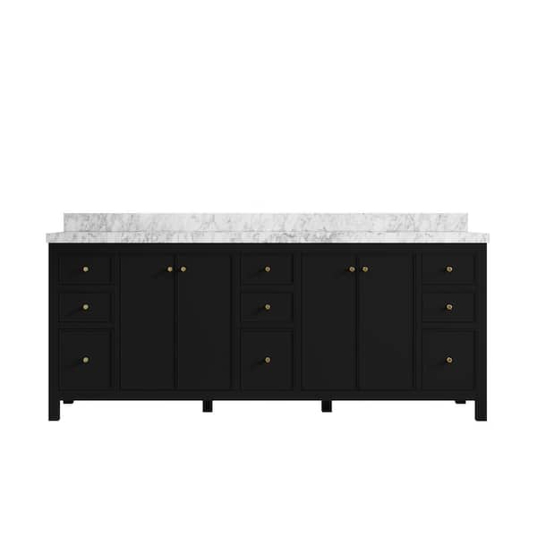 Willow Collections Chicago 84 in. W x 22 in. D x 36 in. H Double Sink Bath Vanity in Black with 2 in. Carrara Marble Top