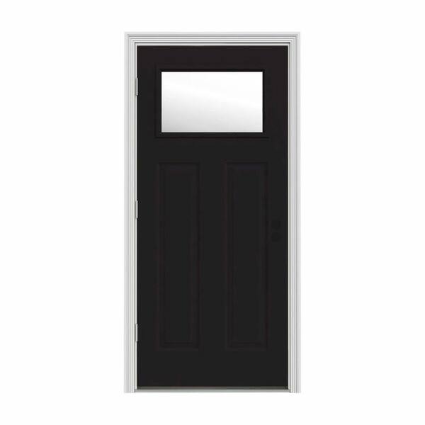 JELD-WEN 30 in. x 80 in. 1 Lite Craftsman Black Painted Steel Prehung Right-Hand Outswing Front Door w/Brickmould