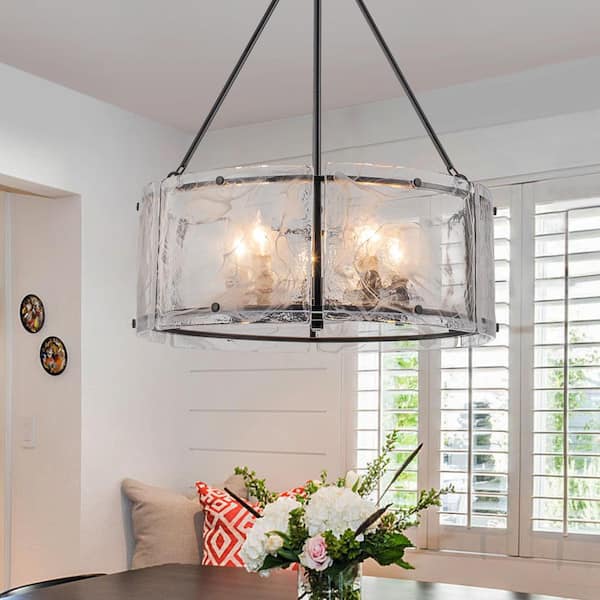 Chloe 5-Light Modern Black-Cloudy Glass Drum Chandelier