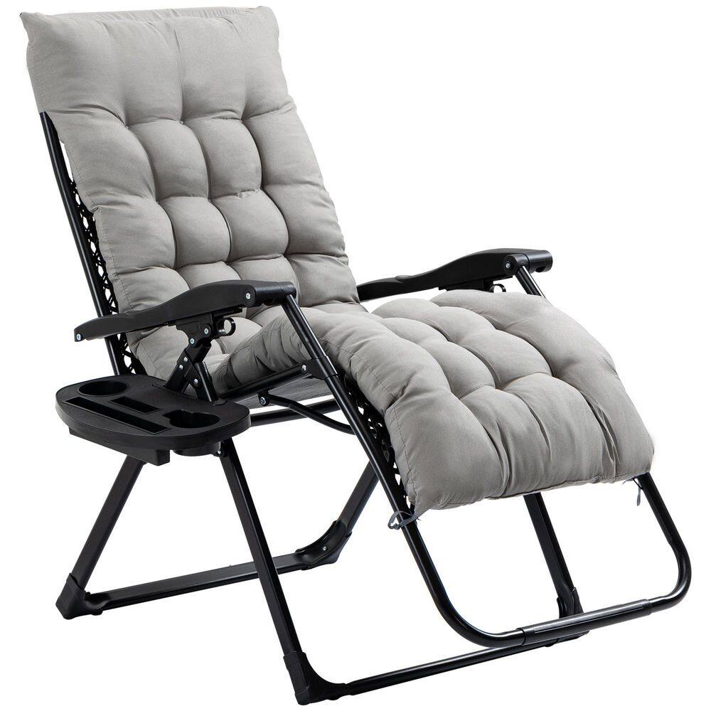 Metal Steel Zero Gravity Outdoor Folding Reclining Lounge Chair with Gray Padded Cushion and Side Tray price history on PriceWatchPro
