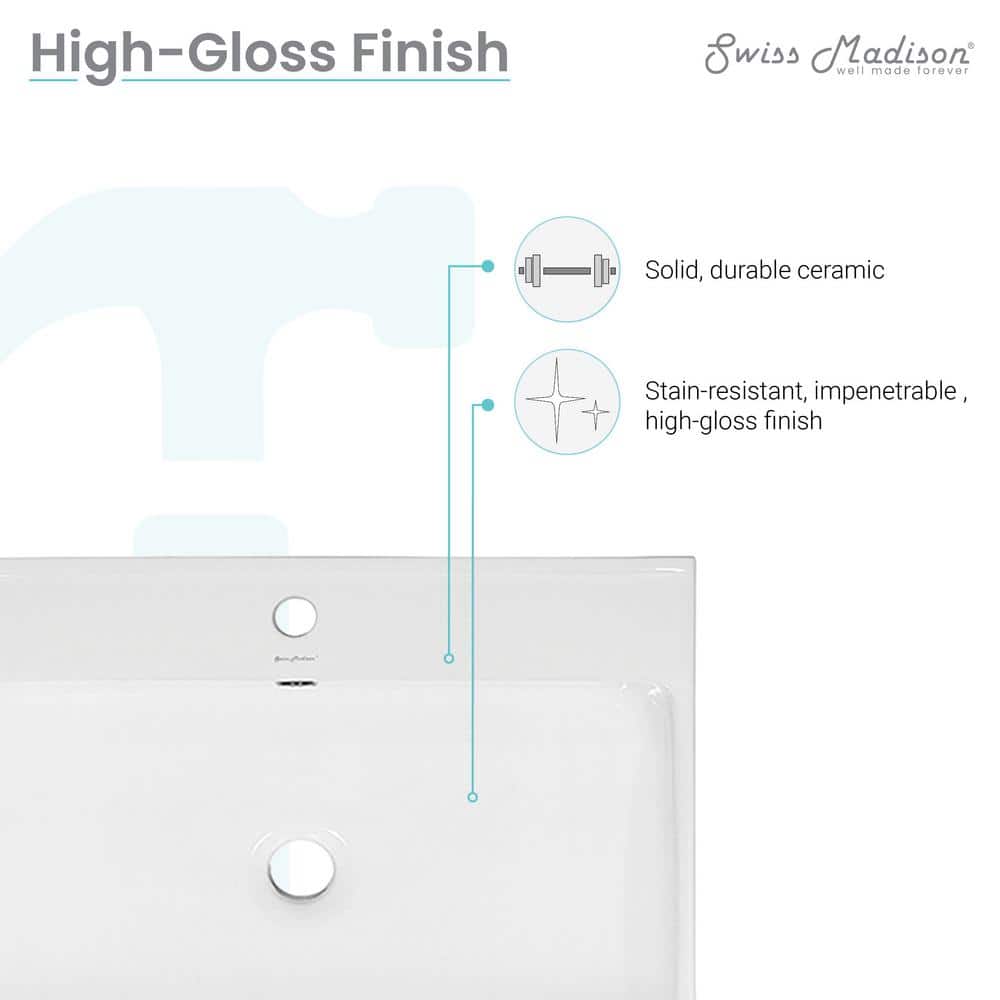Swiss Madison 24" White Ceramic Vanity Top Bathroom Sink