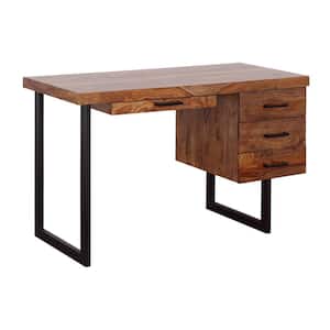 50 in. W Rectangle Montverde Natural Solid Wood 4-Drawer Writing Desk with Iron Base