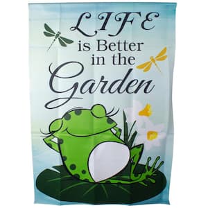 40 in. H x 28 in. W x 0.1 in. L Life Is Better In The Garden Green Frog Outdoor House Flag