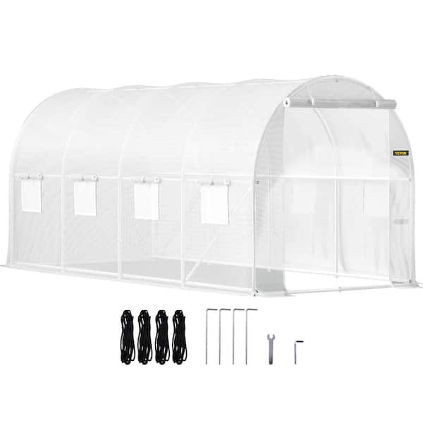 VEVOR Walk-in Tunnel Greenhouse 7 ft. W x 15 ft. D x 7 ft. H Portable Plant Greenhouse with 1 Top Beam, Diagonal Poles, White