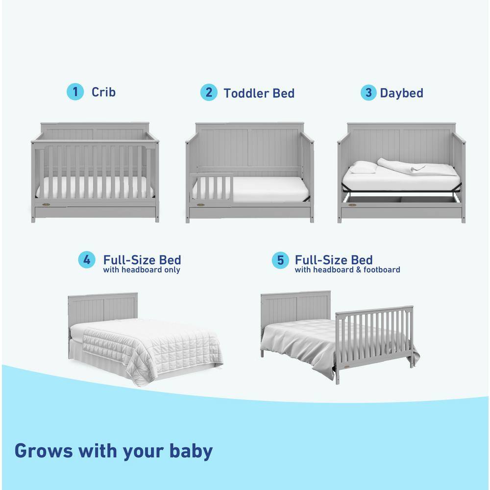Pebble Gray 5-in-1 Convertible Crib with Storage Drawer