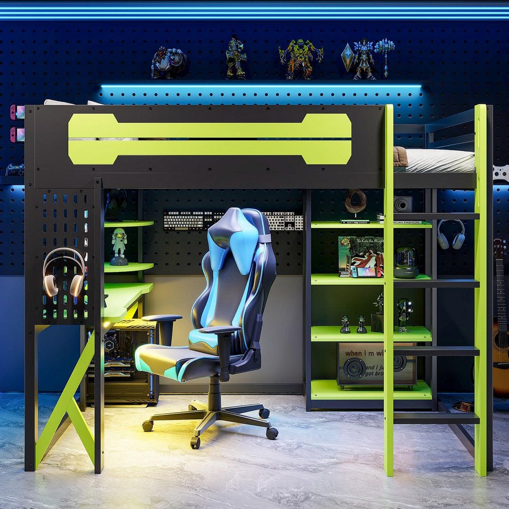 Black/Green Full Wood Loft Bed with Desk price history on PriceWatchPro