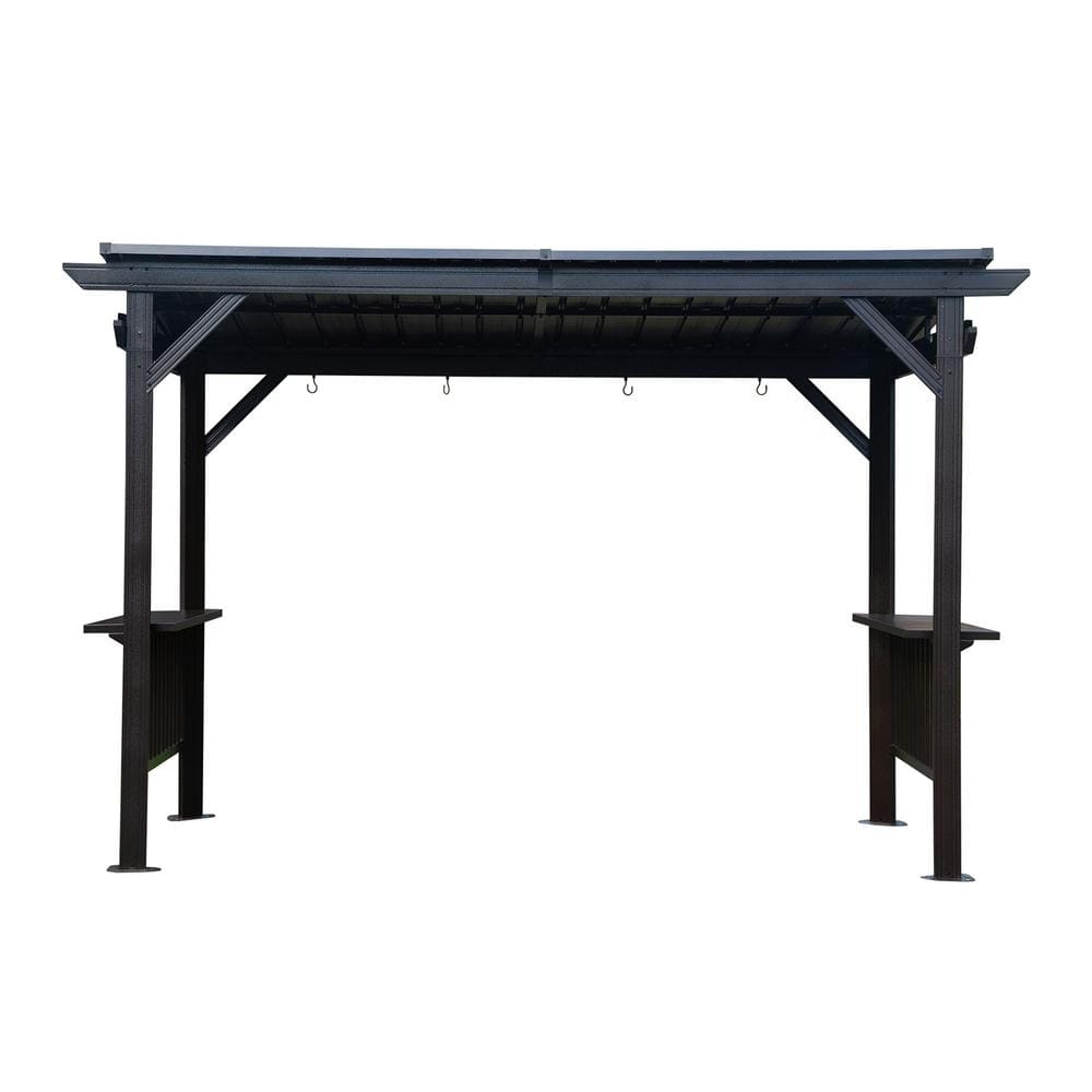 12 ft. x 6.5 ft. Gray Outdoor Metal Hardtop Gazebo with Sloping Galvanized Steel Roof, 2 Side Shelves price history on PriceWatchPro