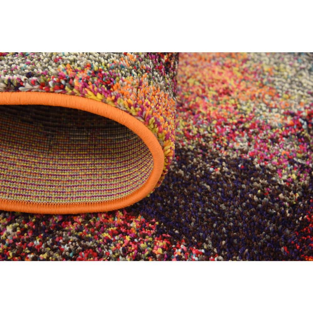 Orange and Black Rectangular Stain-Resistant Synthetic Rug