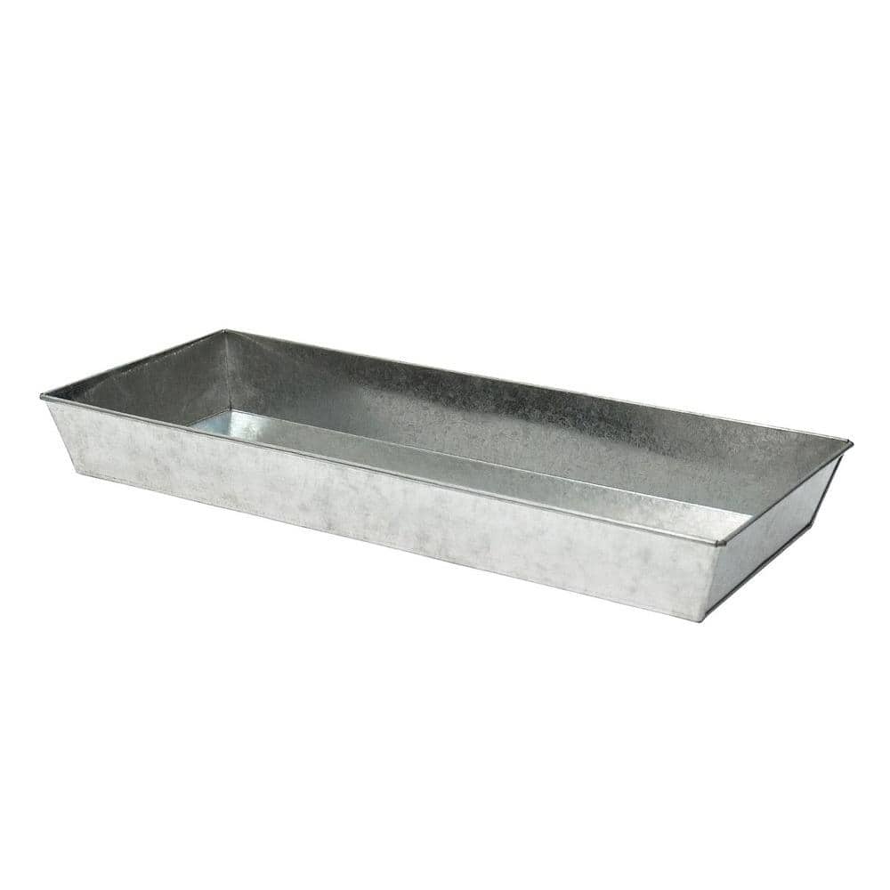 Achla Designs Large Versatile Galvanized Steel Tray, 24 in. W Antique Finish These versatile galvanized steel trays are ideal for grouping smaller violet, cactus or herb pots together while protecting the table or windowsill from excess moisture and soil. So many uses. They are great for repotting plants, starting seedlings, or confining muddy gardening tools and boots, and their rustic vintage look complements a farmhouse-style kitchen or pantry. Use with our Achla Designs Tabletop Folding Stand (CWI-01) for a homespun seasonal display, or pair with a window-height Achla Designs Folding Floor Stands (CWI-02/03) when overwintering plants indoors.