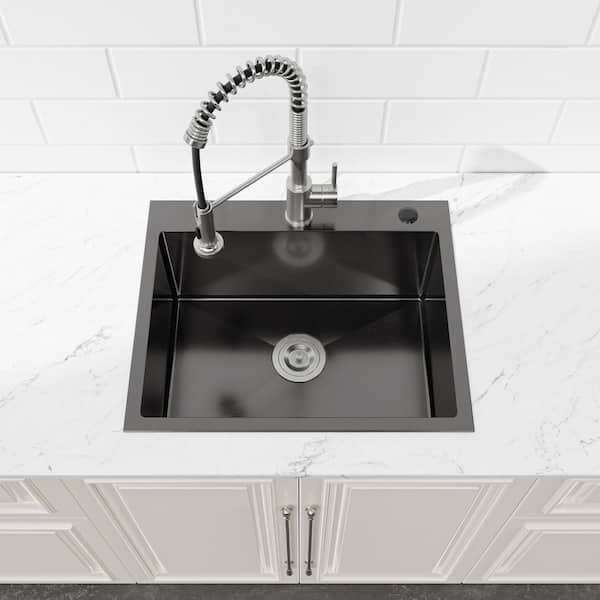 23 in. L x 19 in. W Drop-In Single Bowl 16-Gauge Stainless Steel Kitchen Sink in Gunmetal Black