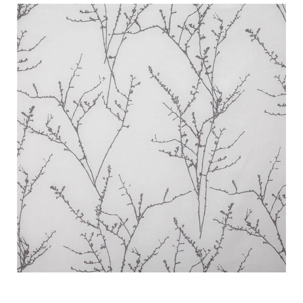 White Polyester Light Filtering Grommet Curtain Panel with Branch Motif
