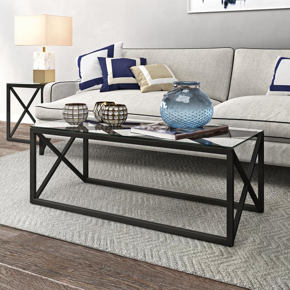Evelyn Mid-Century Blackened Bronze 46" Glass Coffee Table