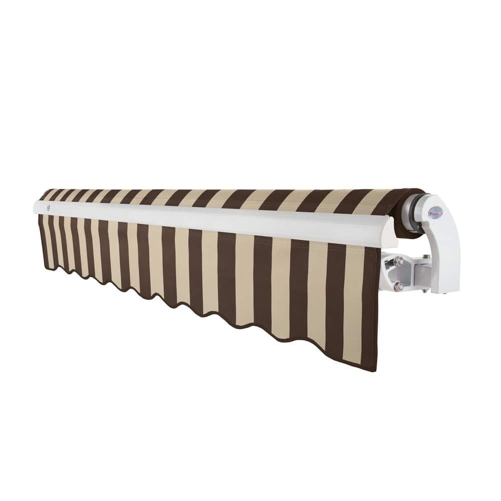 8' x 6.5' Brown and Tan Stripe Motorized Patio Awning