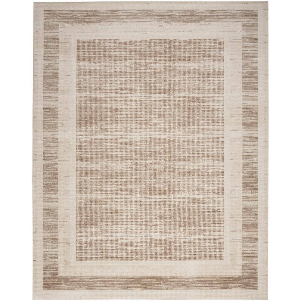 Mocha Ivory Geometric Synthetic 5' x 7' Area Rug