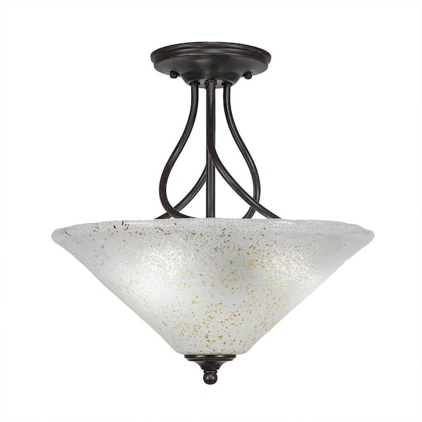 Unbranded Royale 16 in. Dark Granite Semi-Flush with Gold Ice Glass Shade