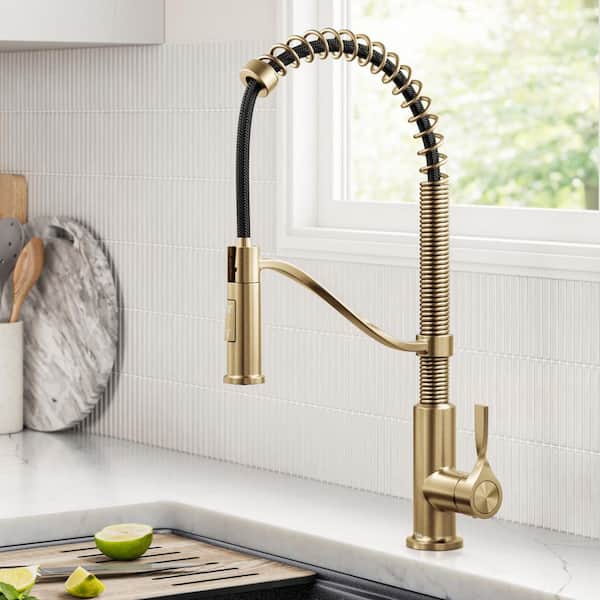Torak Spot Free Brushed Brass 19.13 in. H Pull Down Sprayer Kitchen Faucet with 360° Spout Swivel