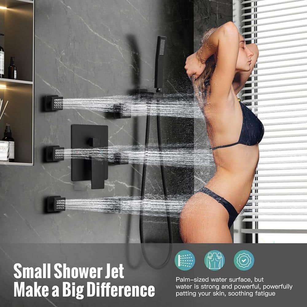 Matte Black 12-Inch Stainless Steel Multi-Head Wall Mounted Shower System