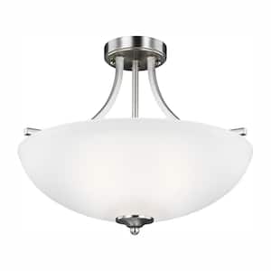 Geary 3-Light Brushed Nickel Semi-Flush Mount Convertible Pendant with LED Bulbs