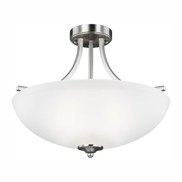 Generation Lighting Geary 3-Light Brushed Nickel Semi-Flush Mount Convertible Pendant with LED Bulbs
