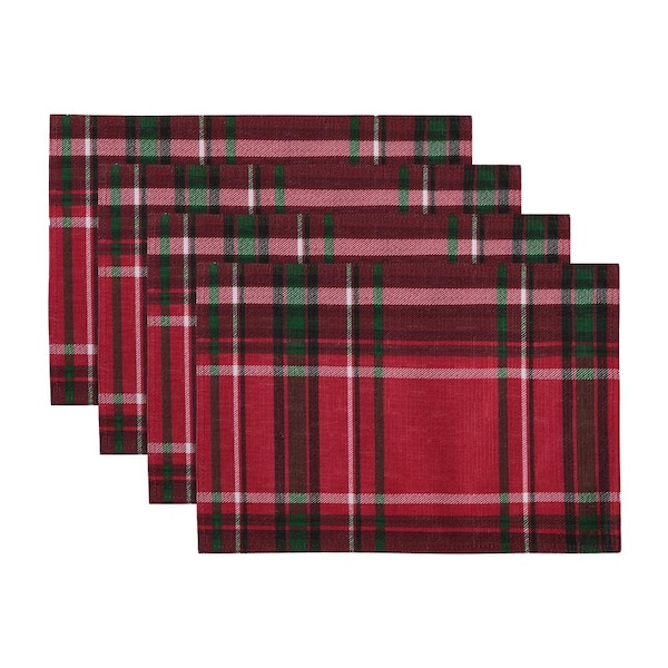 Pocono Plaid Holiday Fabric Placemats, Set of 4, Holiday - 13"W x 19"L