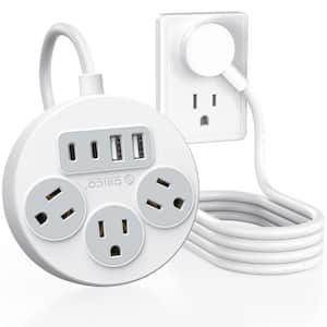 5 ft. 16/3 Light Duty Indoor Extension Cord with Three 3-Pin, Two USB-A and Two USB-C Ports, White Flat Plug Power Strip