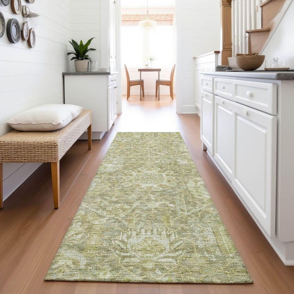 Mayfield Premium Machine Washable Abstract AMF1101 Sage 2 ft. 3 in. x 7 ft. 6 in. Runner Rug
