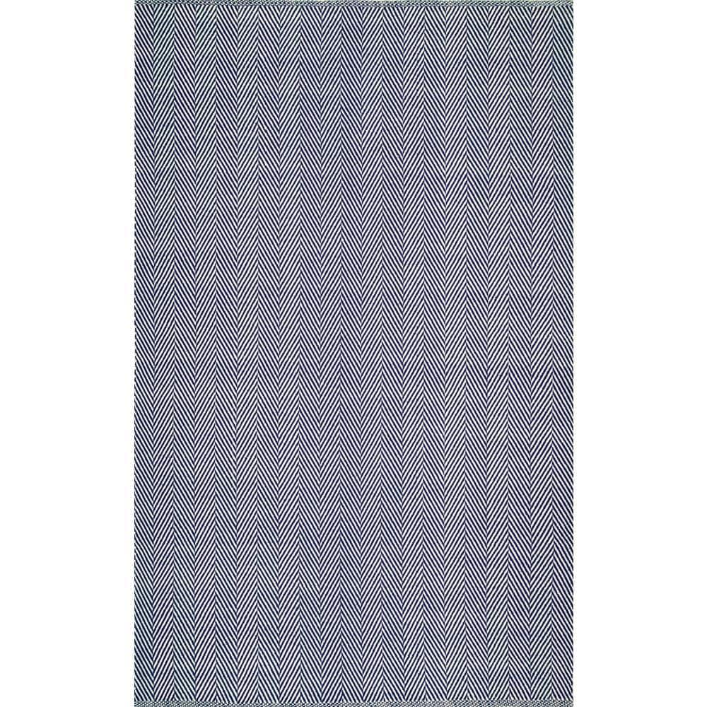 Hand Loomed Navy Herringbone 8' x 10' Wool Area Rug