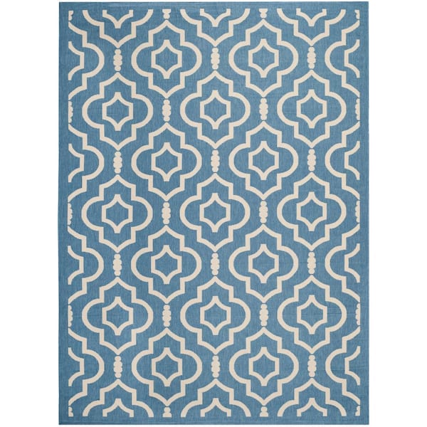 SAFAVIEH Courtyard Blue/Beige 8 ft. x 11 ft. Geometric Indoor/Outdoor Patio  Area Rug