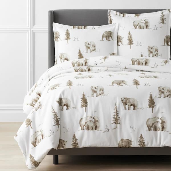 The Company Store Legends Hotel Bear Tracks Velvet Flannel Gray King Cotton Duvet Cover
