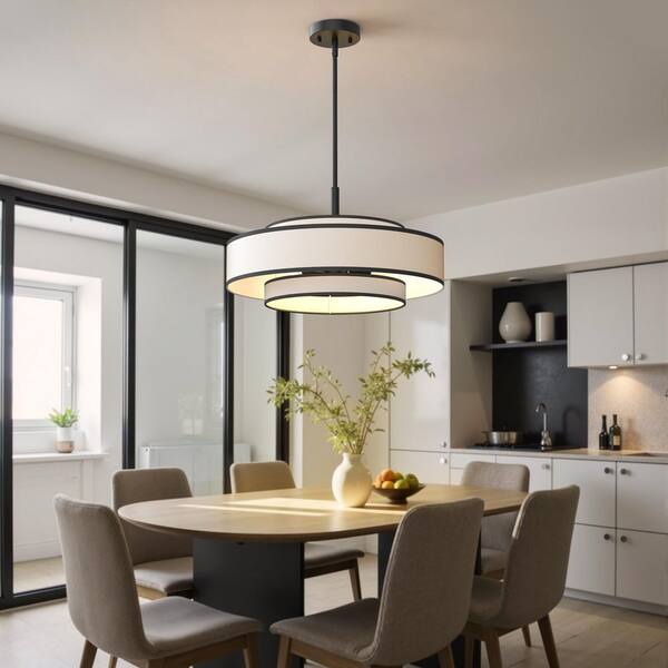 Emeritpro 5-Light Farmhouse 3-Tier Matte Black KD Pendant Light