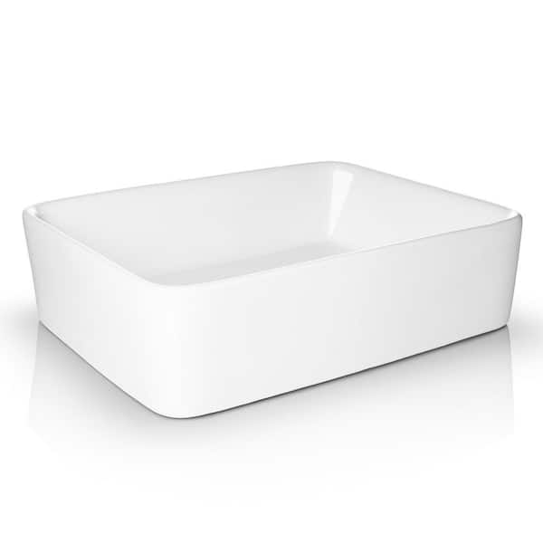 Modern Ceramic Vessel Sink - Bathroom Vanity Bowl - Rectangular White