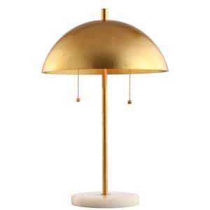 Ella 20.7 in. Dome Metal with Marble Base LED Table Lamp, Gold/White