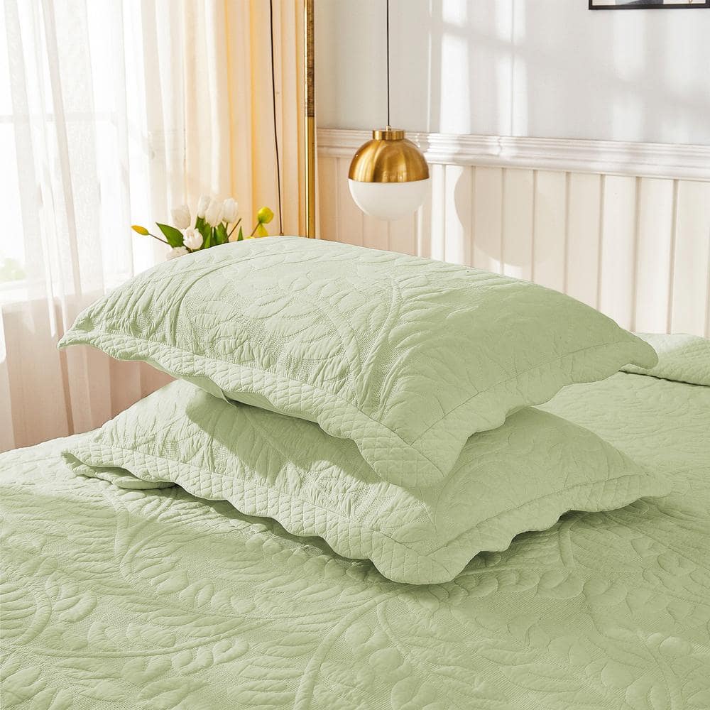 Pistachio Green Cotton Quilted Embroidered Standard Shams - 2 Piece