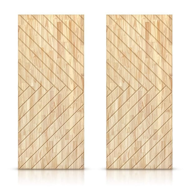 CALHOME 84 in. x 84 in. Hollow Core Natural Pine Wood Unfinished Interior Double Sliding Closet Doors
