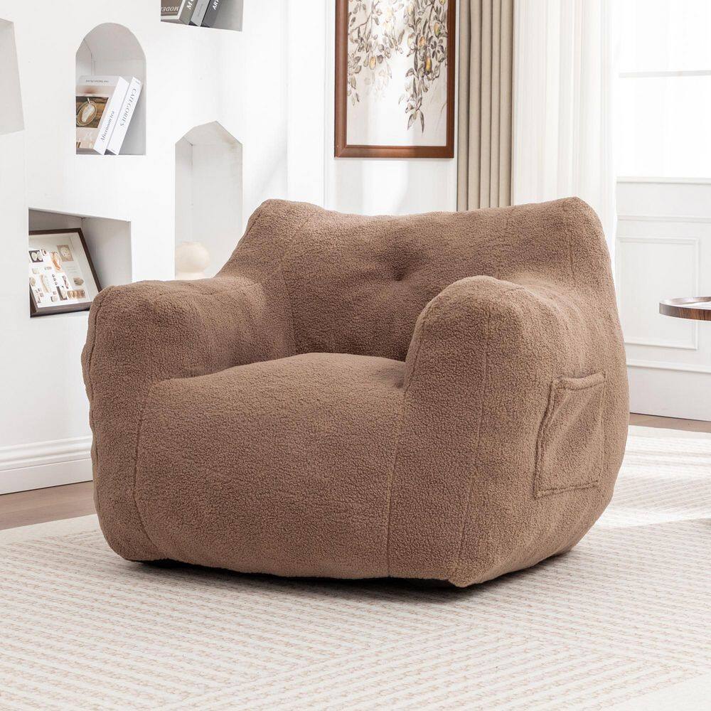 Modern Coffee Teddy Polyester Stuffed High Density Foam Bean Bag Chair With Armrests price history on PriceWatchPro