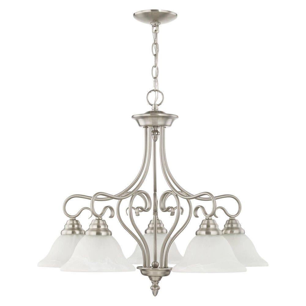 Elegant Coronado 5-Light Chandelier in Brushed Nickel with Alabaster Glass