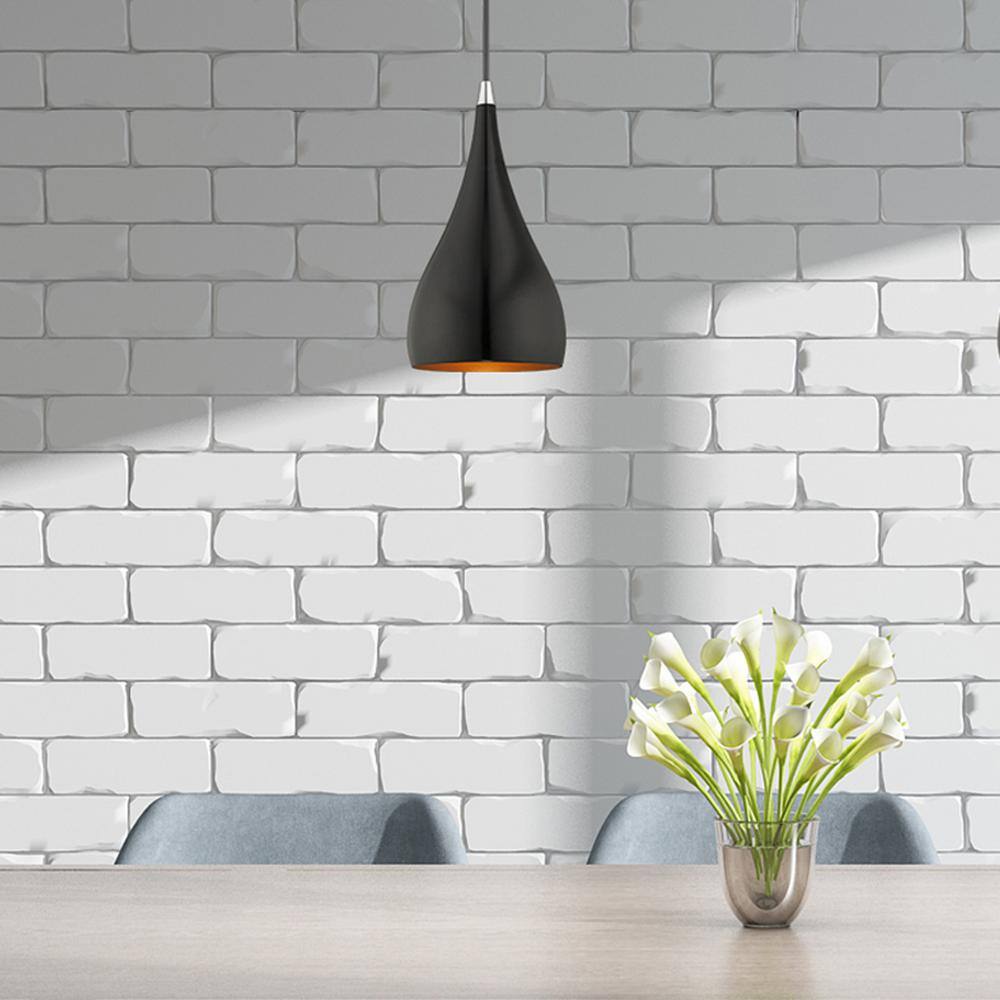 Amador Shiny Black and Gold Mini Pendant Light, 6.25" Indoor/Outdoor