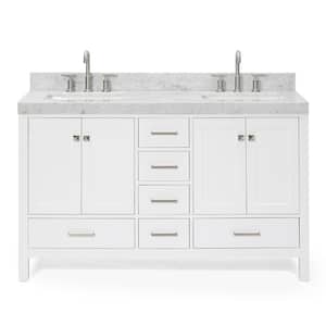 Cambridge 60 in. W x 22 in. D x 36.5 in. H Double Freestanding Bath Vanity in White with Carrara Marble Top